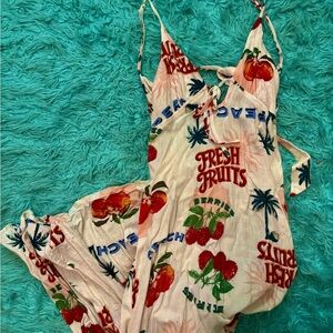 Fresh Fruits Linen Sun dress - Cream and Red